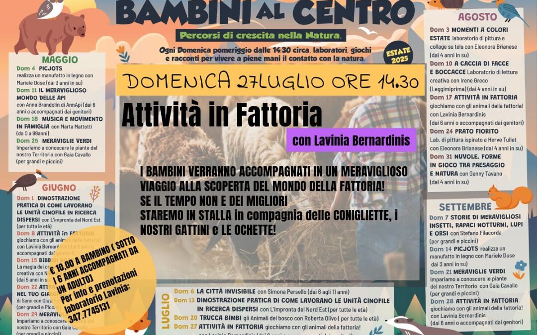 Bambini al Centro 2025 – Attività in fattoria – 27 Luglio